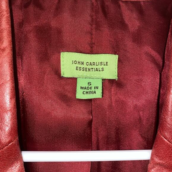 VTG John Carlisle Red Leather Blazer Jacket Womens Small Y2K Distressed Retro - Picture 5 of 10